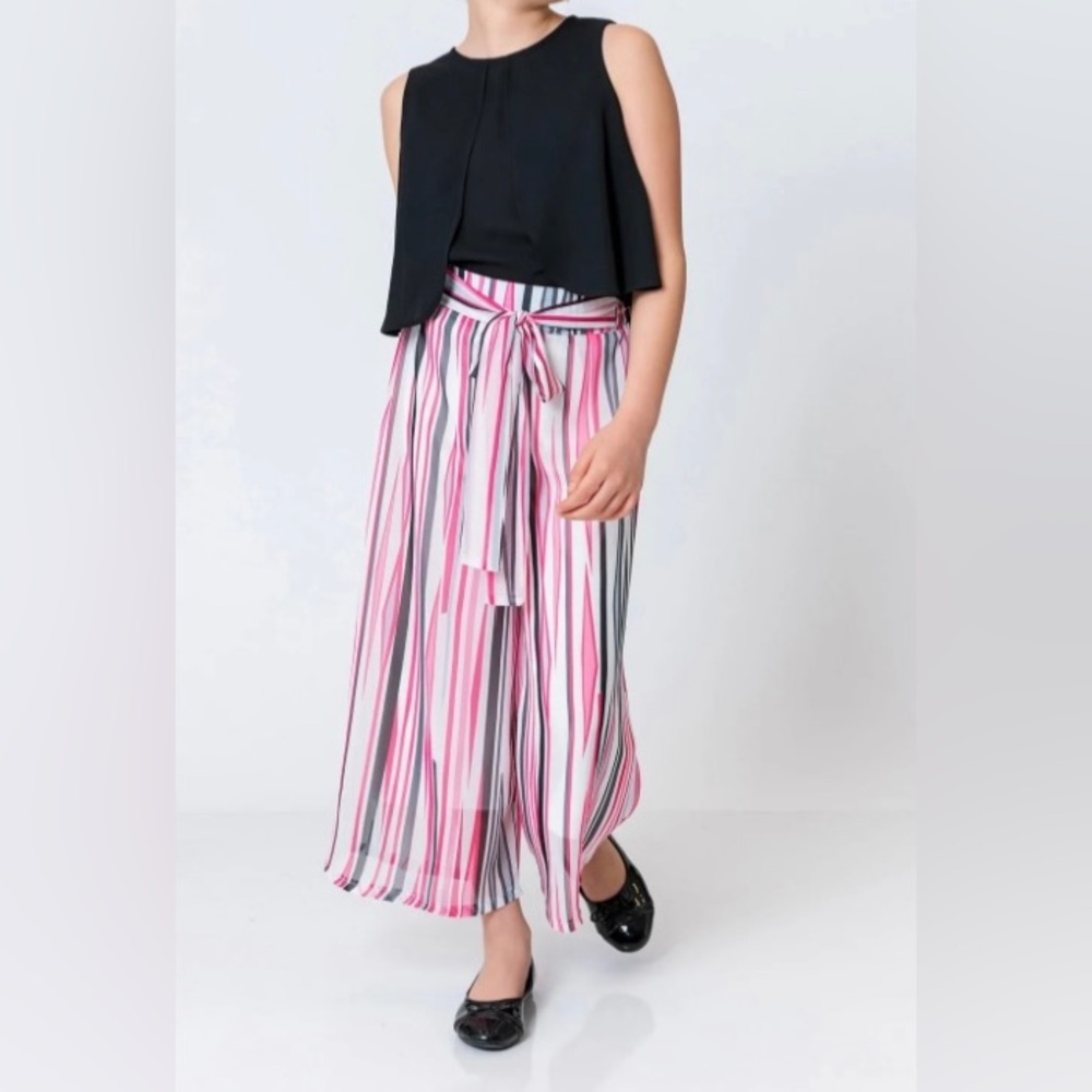 Zara Girls Flowy Wide Leg Tie Striped Pants - Picture 6 of 6